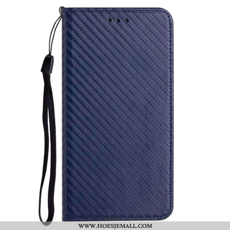 Bescherming Hoesje voor Samsung Galaxy M12 / A12 Met Ketting Folio-hoesje Band Van Koolstofvezel