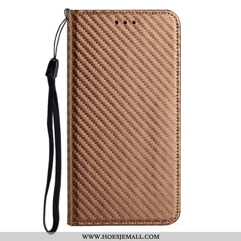 Bescherming Hoesje voor Samsung Galaxy M12 / A12 Met Ketting Folio-hoesje Band Van Koolstofvezel