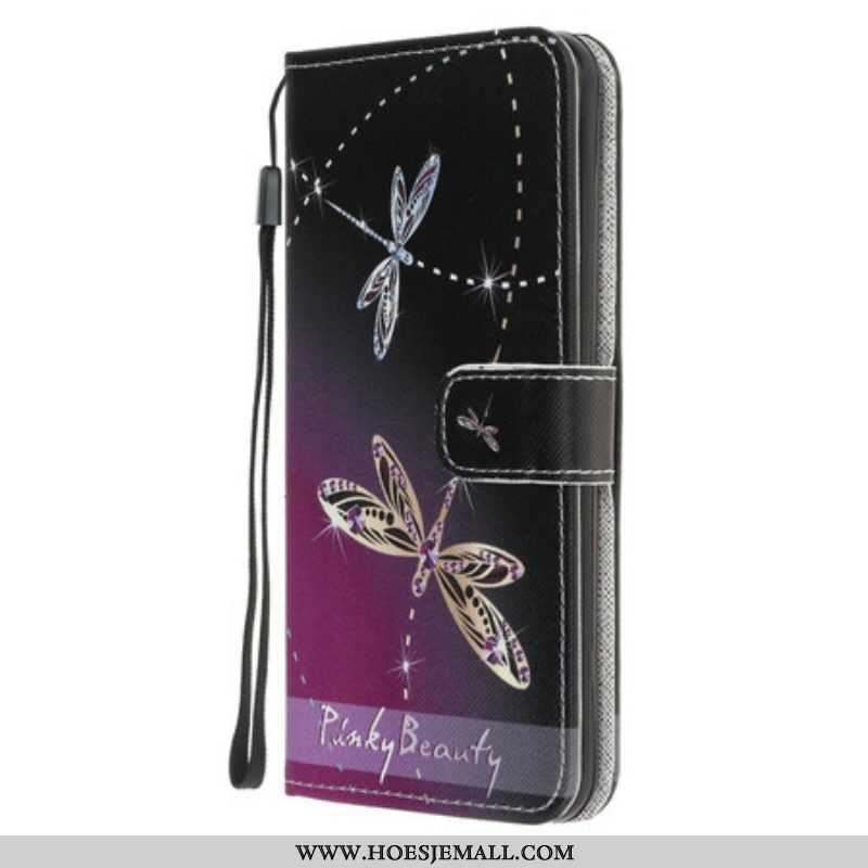 Folio-hoesje voor Samsung Galaxy M12 / A12 Met Ketting Strappy Libellen