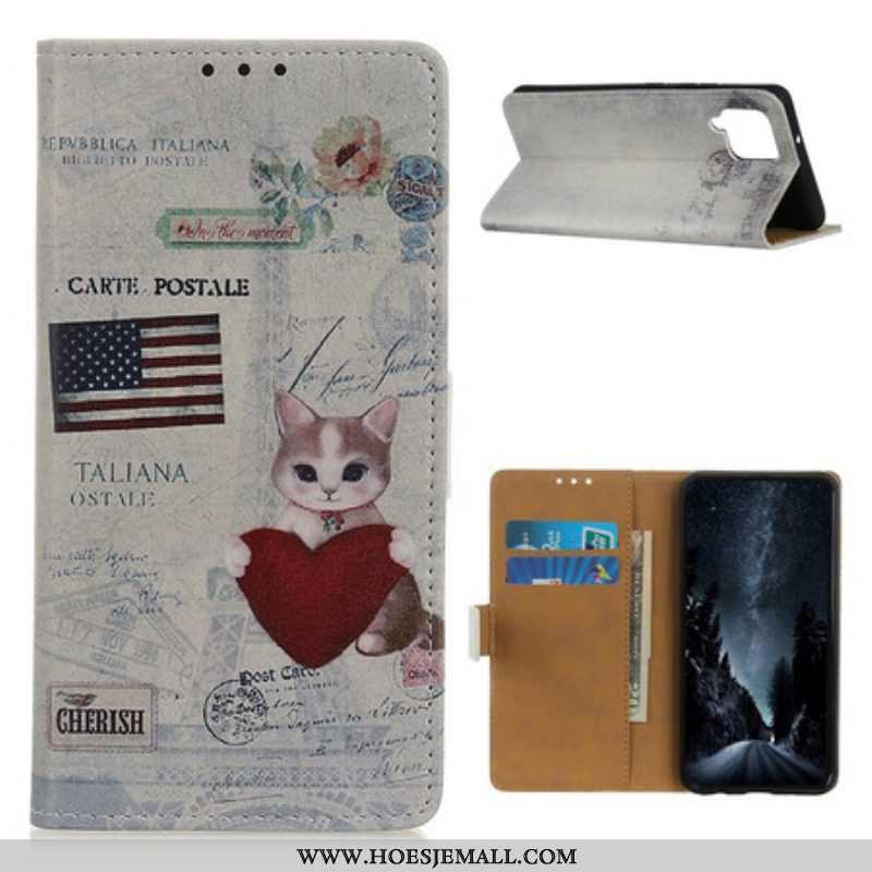 Leren Hoesje voor Samsung Galaxy M12 / A12 Reiziger Kat