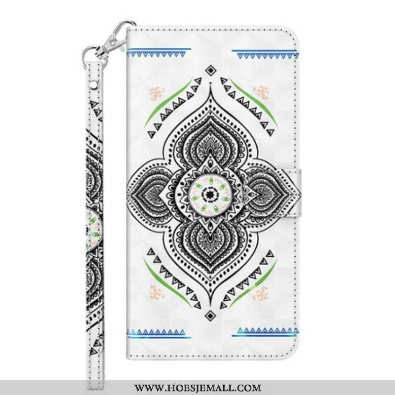 Leren Hoesje voor Samsung Galaxy M12 / A12 Lichte Vlekken Mandala Met Lanyard