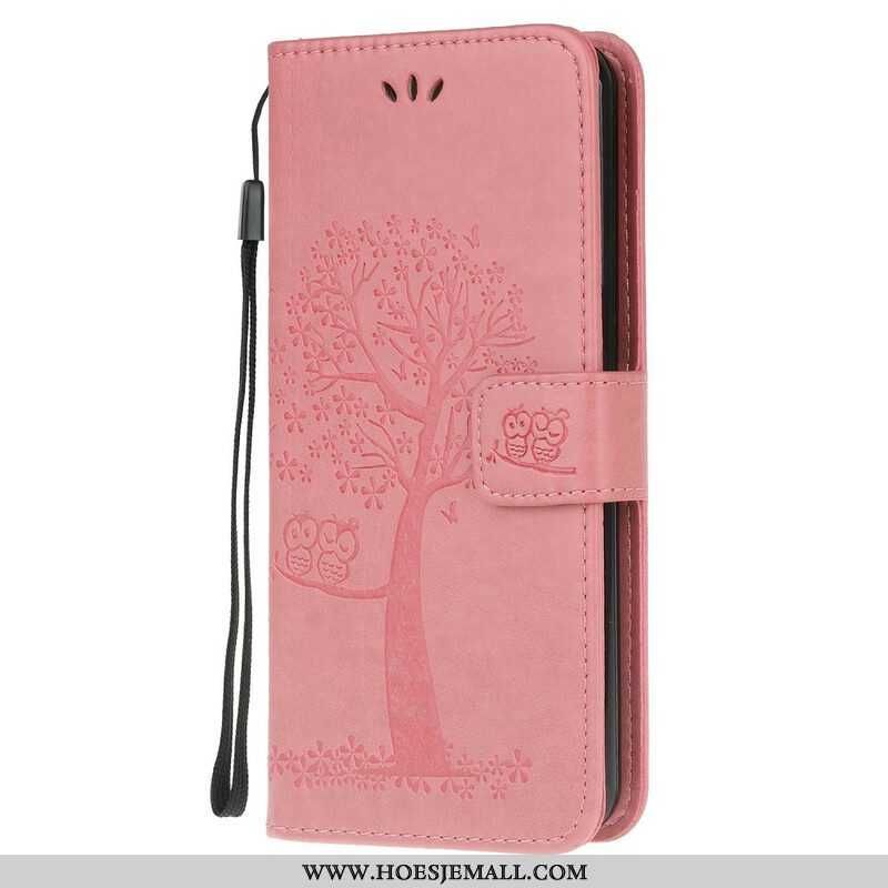 Folio-hoesje voor Samsung Galaxy M12 / A12 Met Ketting String Boom En Uilen