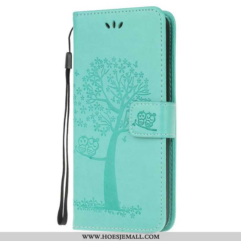 Folio-hoesje voor Samsung Galaxy M12 / A12 Met Ketting String Boom En Uilen