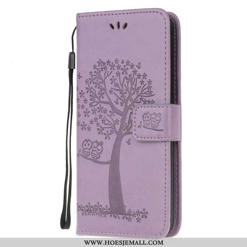 Folio-hoesje voor Samsung Galaxy M12 / A12 Met Ketting String Boom En Uilen