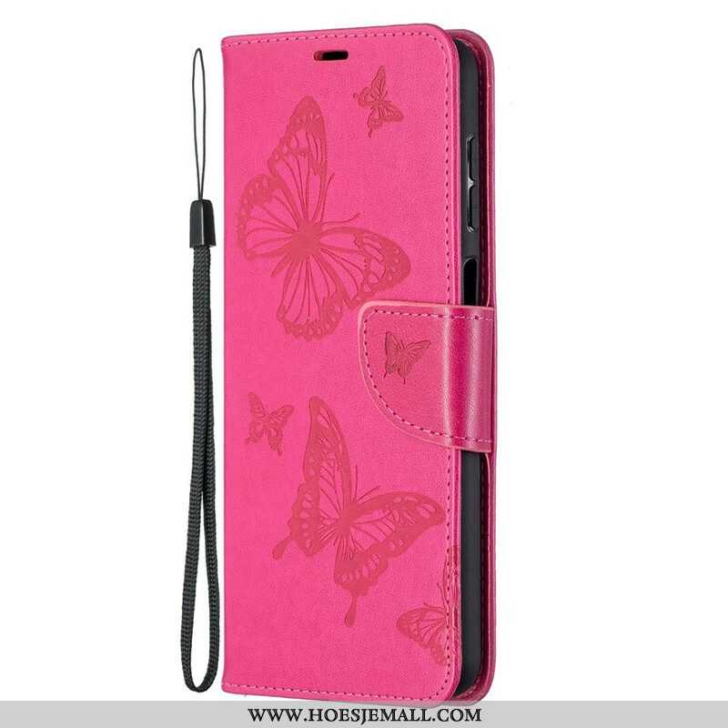 Leren Hoesje voor Samsung Galaxy M12 / A12 Vlinders Tijdens De Vlucht Met Lanyard