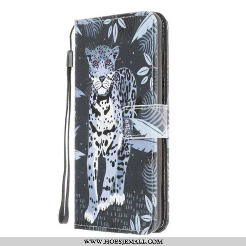 Leren Hoesje voor Samsung Galaxy M12 / A12 Met Ketting Luipaard Met Bandjes