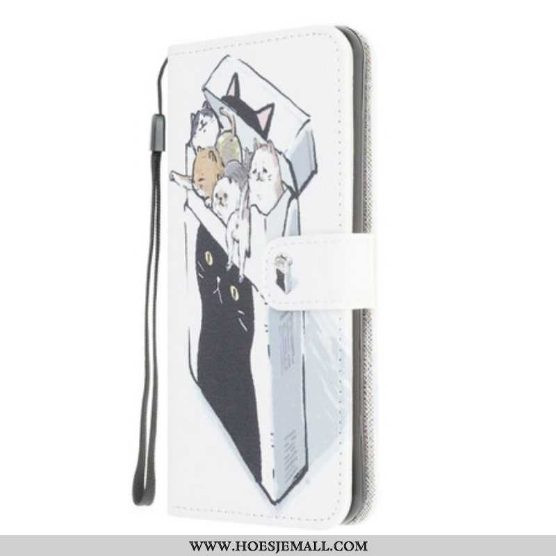 Folio-hoesje voor Samsung Galaxy M12 / A12 Met Ketting Levering Katten Met Strings