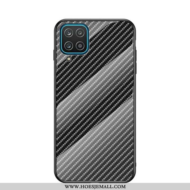 Telefoonhoesje voor Samsung Galaxy M12 / A12 Koolstofvezel Gehard Glas