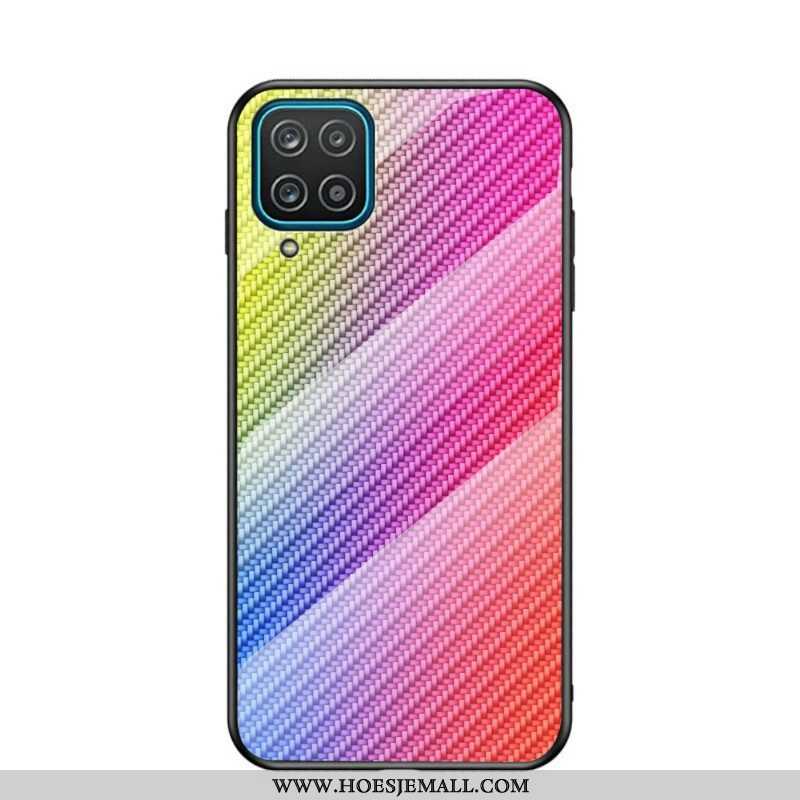 Telefoonhoesje voor Samsung Galaxy M12 / A12 Koolstofvezel Gehard Glas