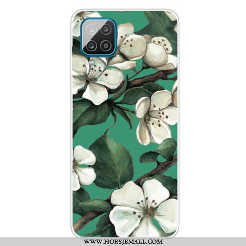 Hoesje voor Samsung Galaxy M12 / A12 Geschilderde Witte Bloemen