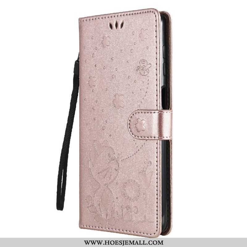 Leren Hoesje voor Samsung Galaxy M12 / A12 Met Ketting Kat En Bij Met Lanyard