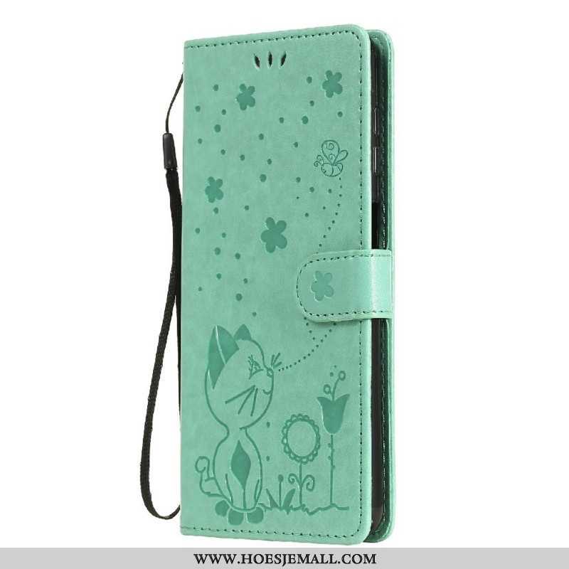 Leren Hoesje voor Samsung Galaxy M12 / A12 Met Ketting Kat En Bij Met Lanyard