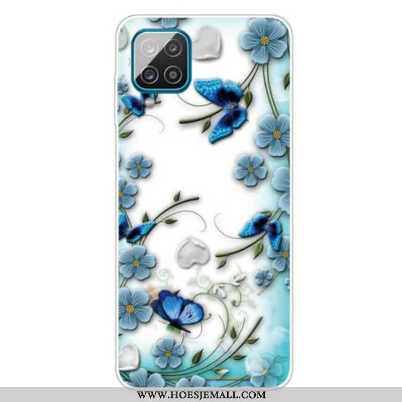 Hoesje voor Samsung Galaxy M12 / A12 Naadloze Retro Vlinders En Bloemen