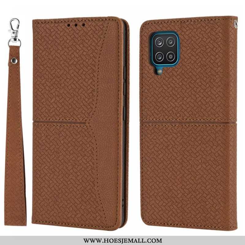 Bescherming Hoesje voor Samsung Galaxy M12 / A12 Met Ketting Folio-hoesje Geweven Leren Stijl Met Ba