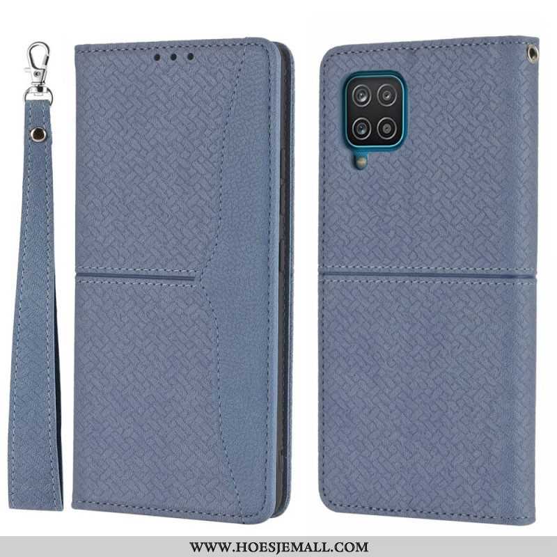 Bescherming Hoesje voor Samsung Galaxy M12 / A12 Met Ketting Folio-hoesje Geweven Leren Stijl Met Ba