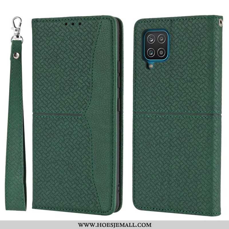 Bescherming Hoesje voor Samsung Galaxy M12 / A12 Met Ketting Folio-hoesje Geweven Leren Stijl Met Ba