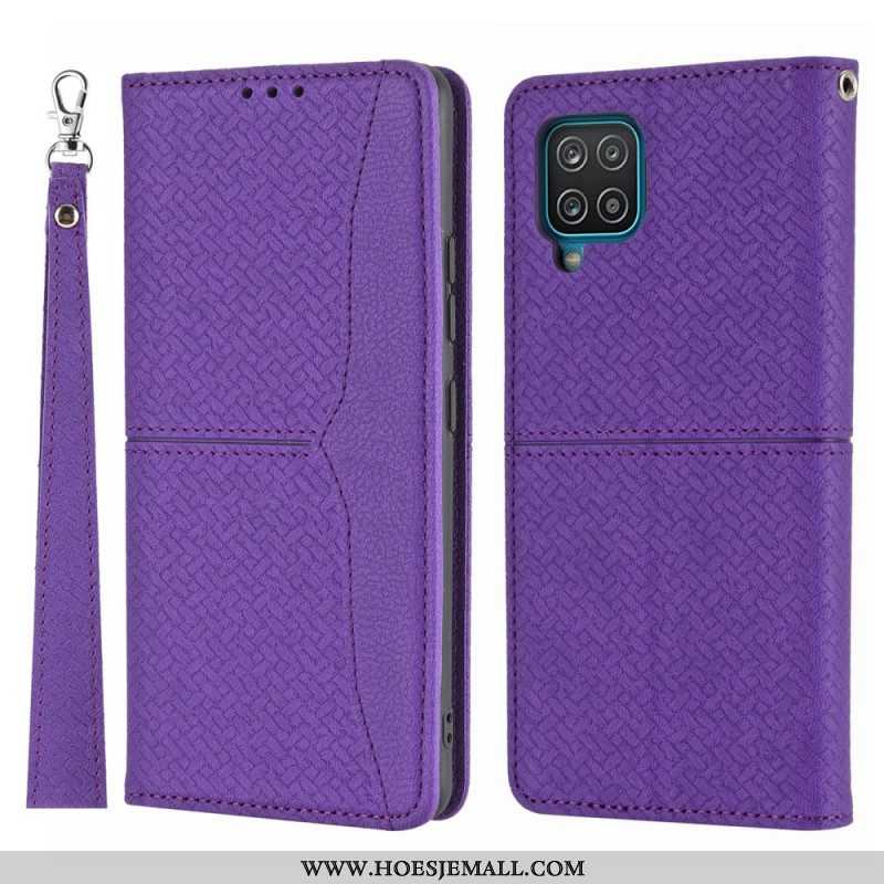 Bescherming Hoesje voor Samsung Galaxy M12 / A12 Met Ketting Folio-hoesje Geweven Leren Stijl Met Ba