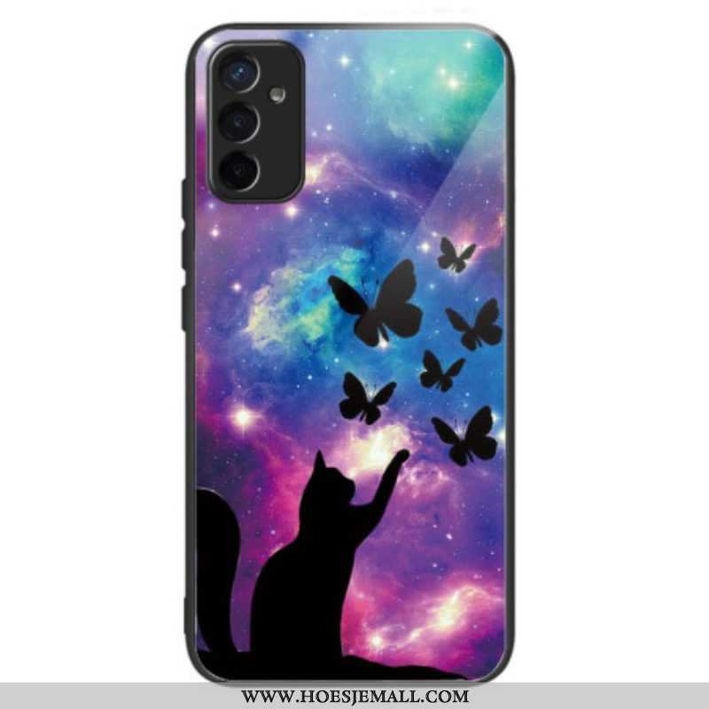 Telefoonhoesje voor Samsung Galaxy M13 Gehard Glas Kat En Vlinders