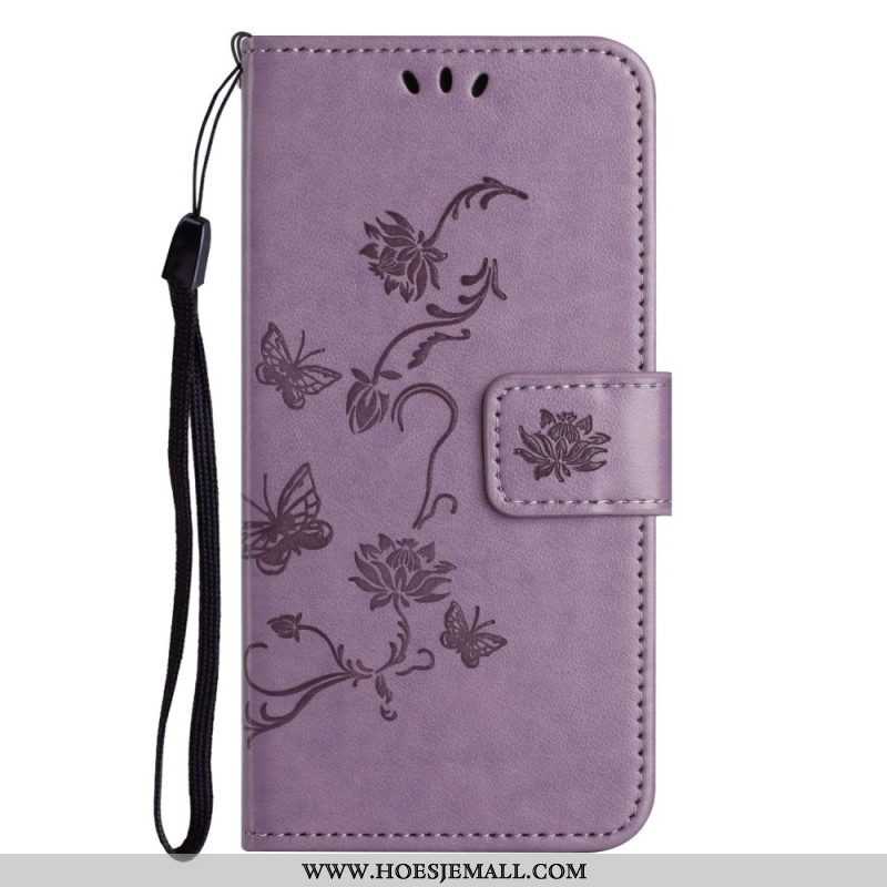 Leren Hoesje voor Samsung Galaxy M13 Met Ketting Strakke Bloemen