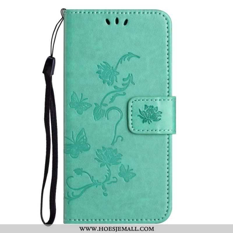 Leren Hoesje voor Samsung Galaxy M13 Met Ketting Strakke Bloemen