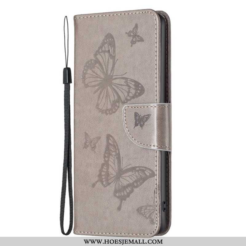 Leren Hoesje voor Samsung Galaxy M23 5G Met Ketting Vlinders Bedrukte Strappy