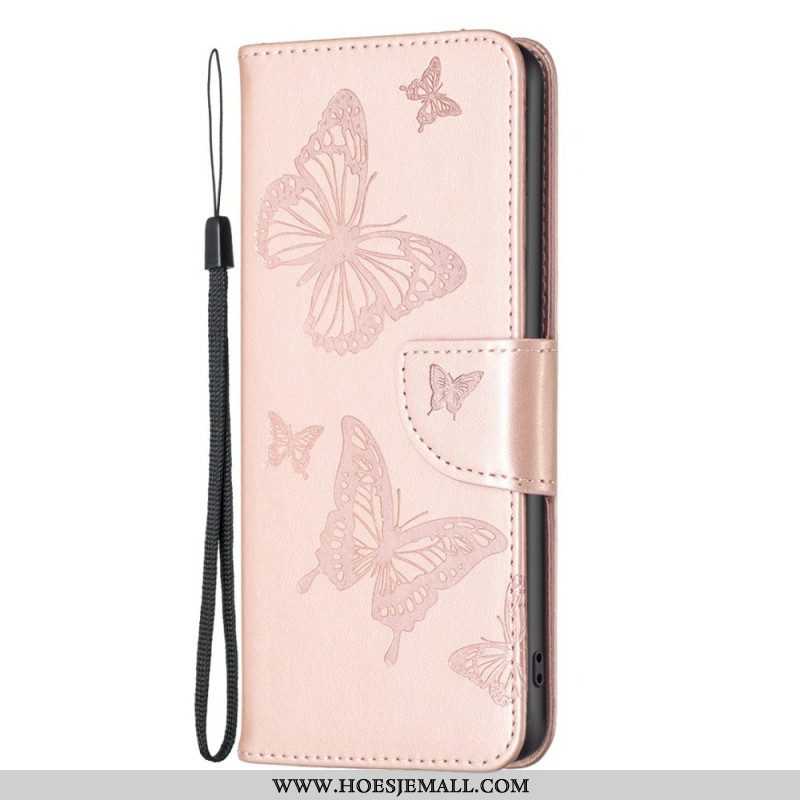 Leren Hoesje voor Samsung Galaxy M23 5G Met Ketting Vlinders Bedrukte Strappy