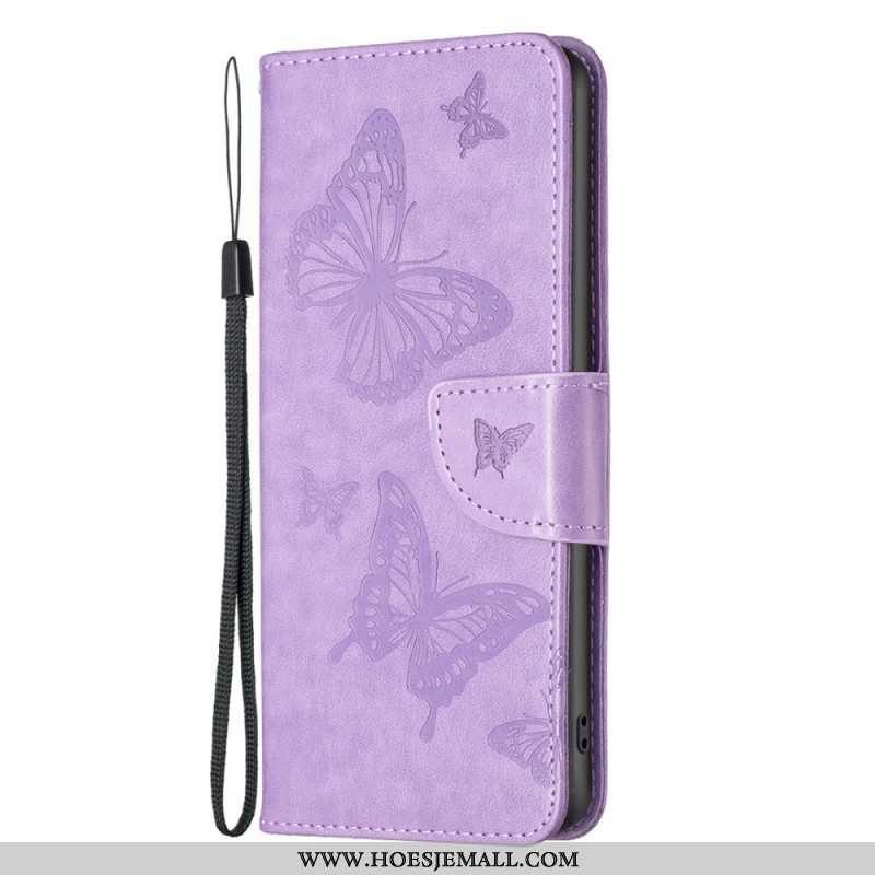 Leren Hoesje voor Samsung Galaxy M23 5G Met Ketting Vlinders Bedrukte Strappy