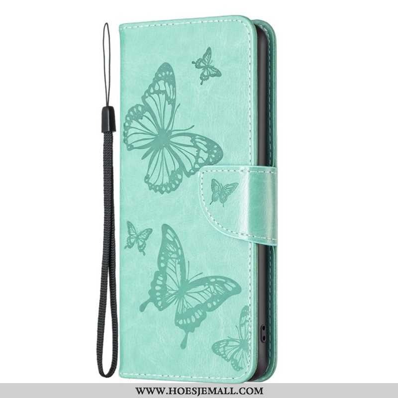 Leren Hoesje voor Samsung Galaxy M23 5G Met Ketting Vlinders Bedrukte Strappy