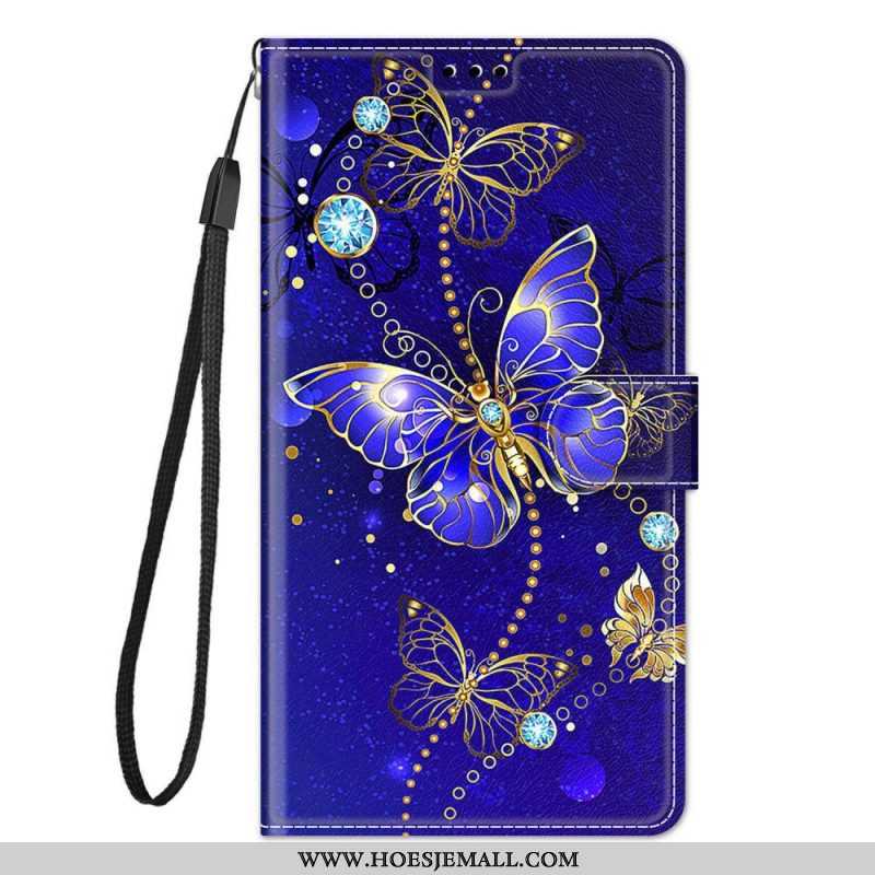 Folio-hoesje voor Samsung Galaxy M23 5G Met Ketting Riem Vlinders Waaier