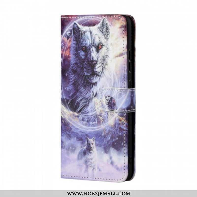 Flip Case voor Samsung Galaxy M23 5G Met Ketting Lanyard Wolf