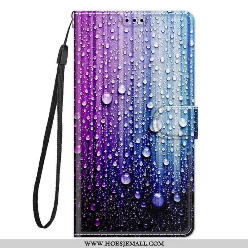 Flip Case voor Samsung Galaxy M23 5G Waterdruppels Met Lanyard