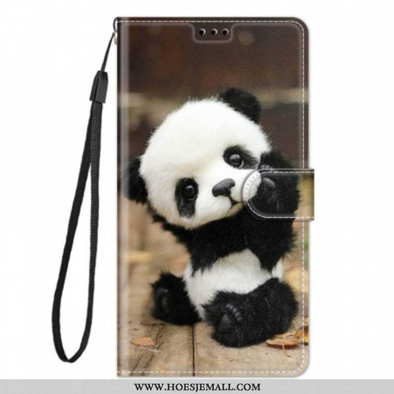 Folio-hoesje voor Samsung Galaxy M23 5G Met Ketting Kleine Panda Met Riem