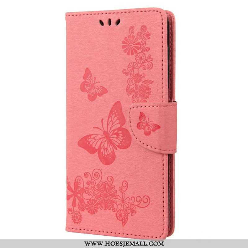 Leren Hoesje voor Samsung Galaxy M23 5G Met Ketting String Vlinders