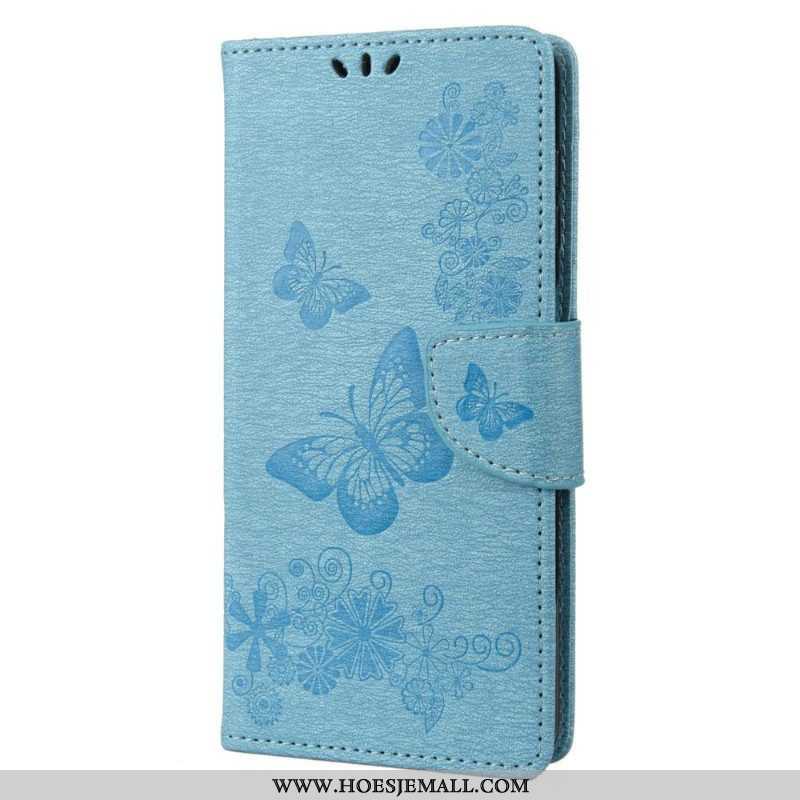 Leren Hoesje voor Samsung Galaxy M23 5G Met Ketting String Vlinders