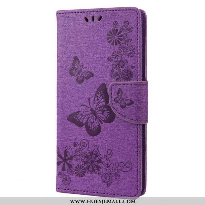 Leren Hoesje voor Samsung Galaxy M23 5G Met Ketting String Vlinders