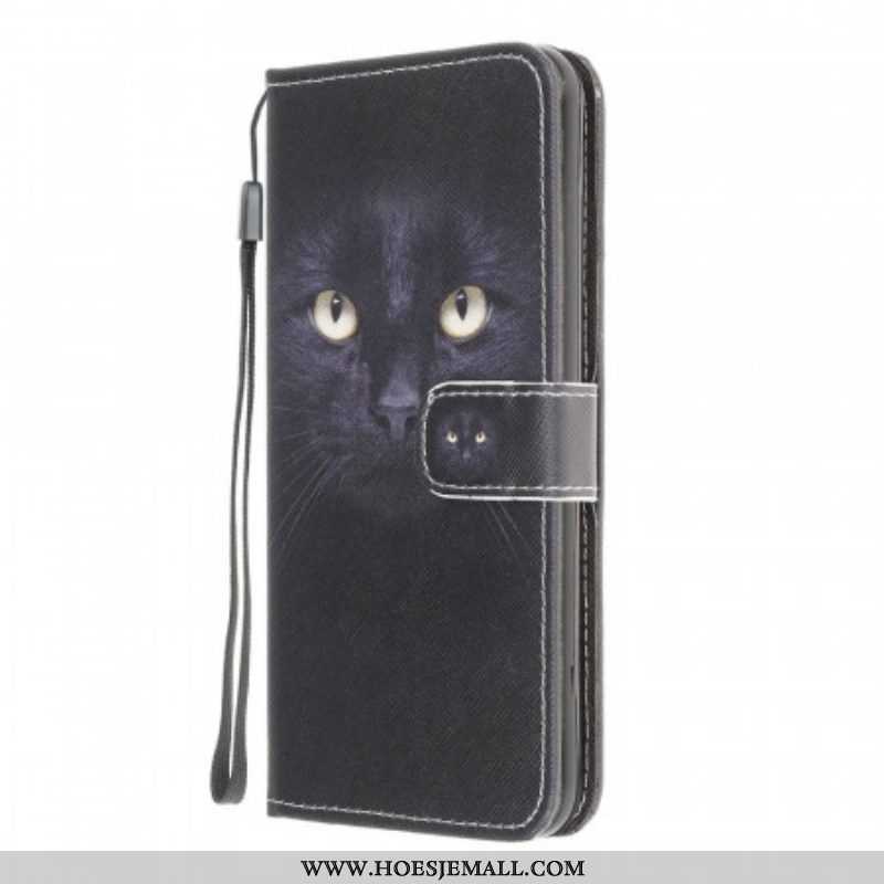 Folio-hoesje voor Samsung Galaxy M32 Met Ketting Strappy Zwarte Kattenogen