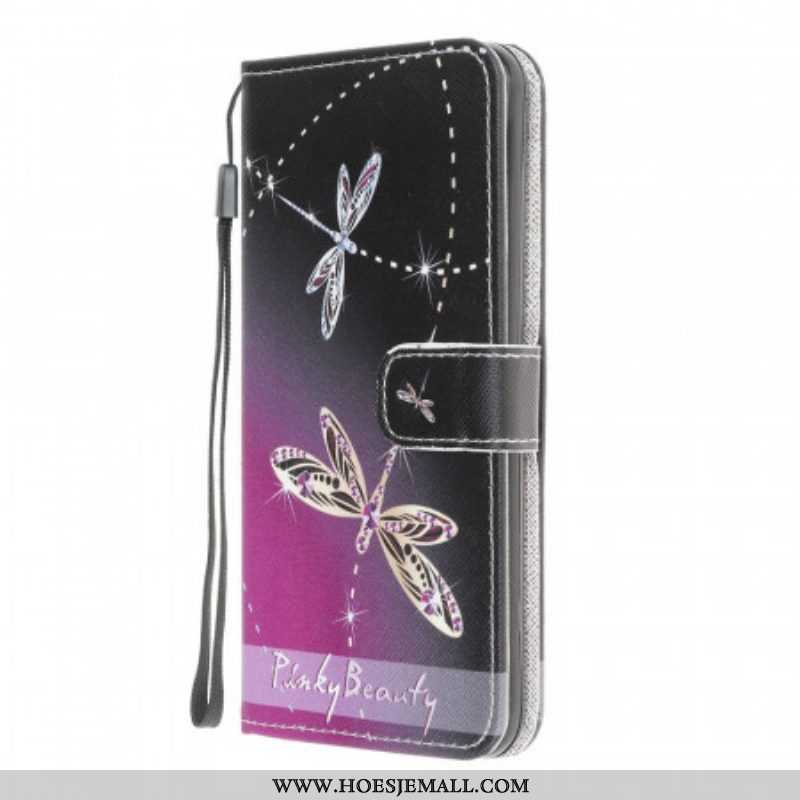 Folio-hoesje voor Samsung Galaxy M32 Met Ketting Strappy Libellen