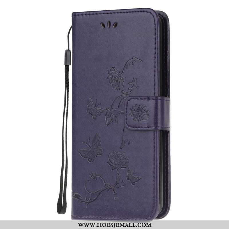 Folio-hoesje voor Samsung Galaxy M32 Met Ketting Riem Bloemen