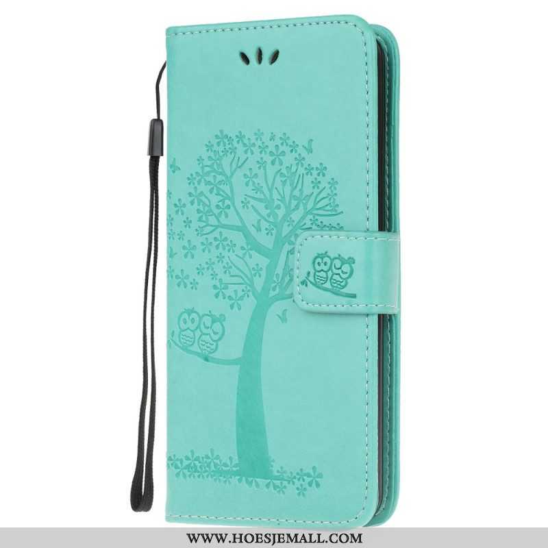 Folio-hoesje voor Samsung Galaxy M32 Met Ketting String Boom En Uilen