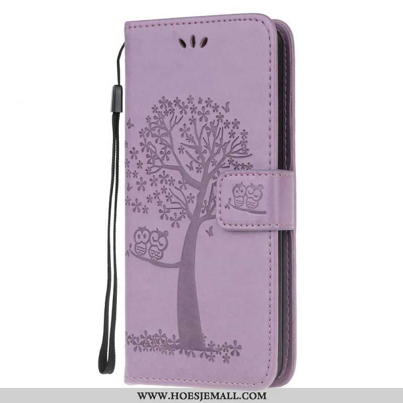 Folio-hoesje voor Samsung Galaxy M32 Met Ketting String Boom En Uilen