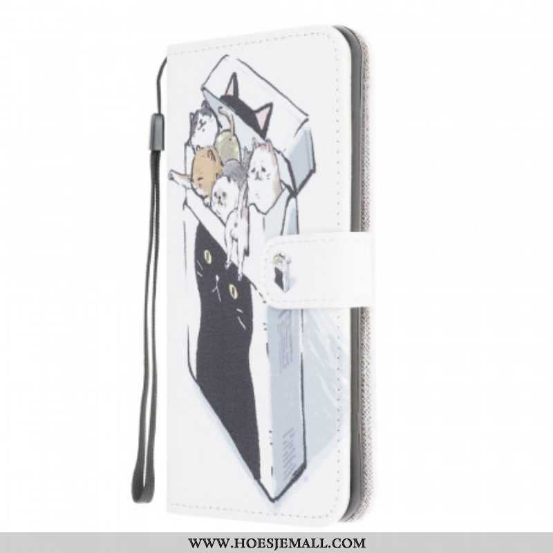 Leren Hoesje voor Samsung Galaxy M32 Met Ketting Levering Katten Met Strings