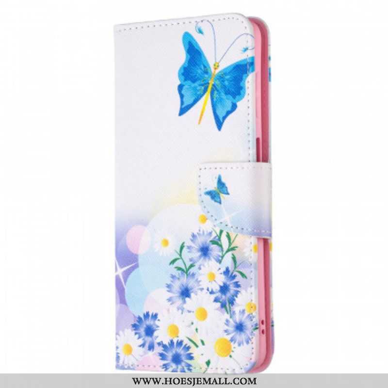 Leren Hoesje voor Samsung Galaxy M52 5G Vlinder En Bloemen