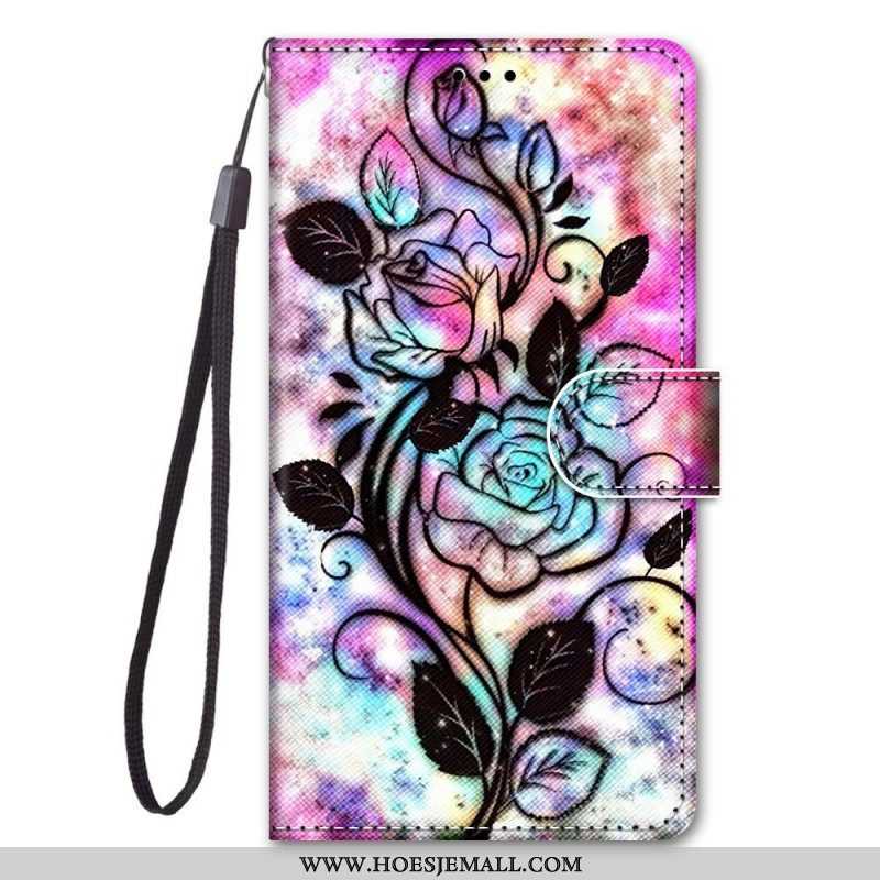 Leren Hoesje voor Samsung Galaxy M53 5G Met Ketting Riem Bloemen