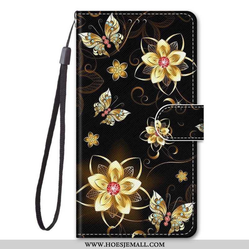 Leren Hoesje voor Samsung Galaxy M53 5G Met Ketting Riem Bloemen