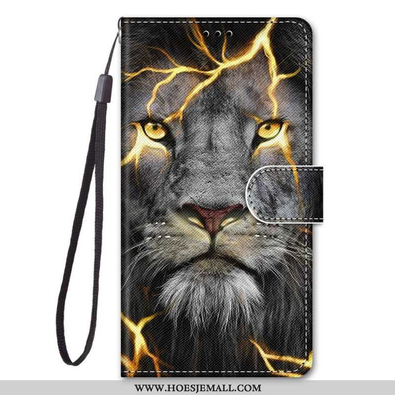 Flip Case voor Samsung Galaxy M53 5G Met Ketting Feline On Fire Met Riem