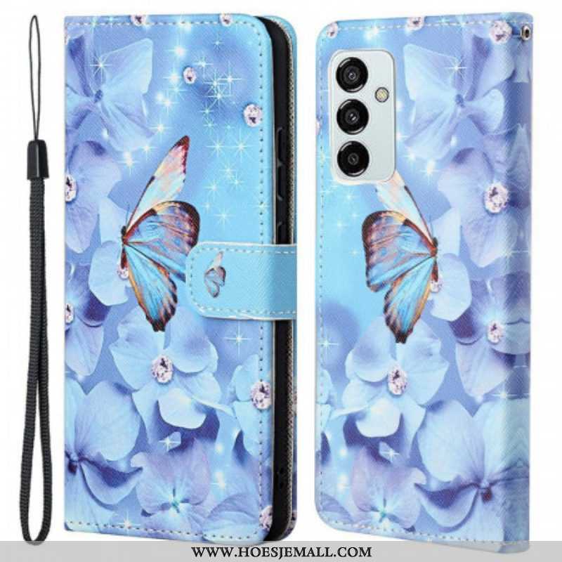 Folio-hoesje voor Samsung Galaxy M53 5G Met Ketting String Vlinders