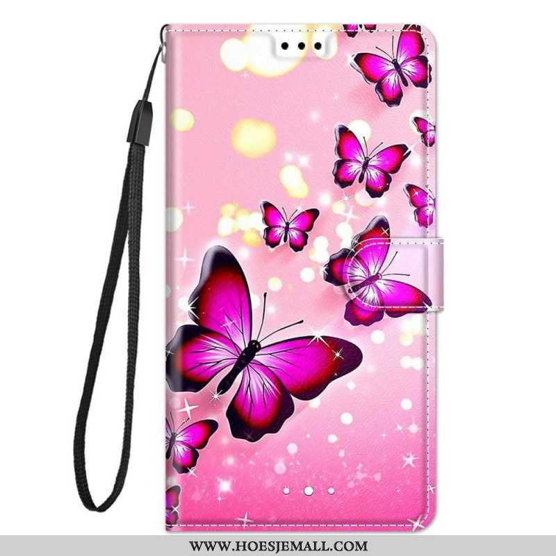 Folio-hoesje voor Samsung Galaxy M53 5G Met Ketting Riem Vlinders Waaier