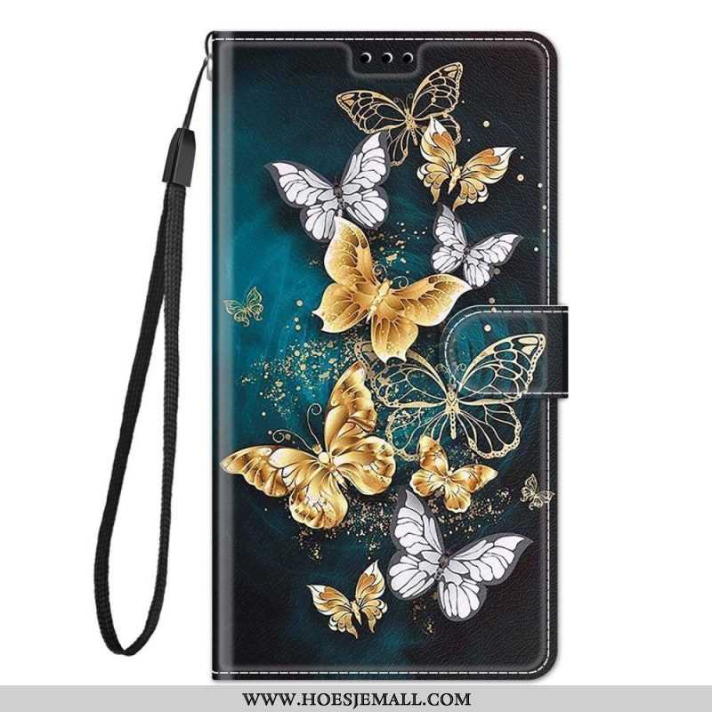 Folio-hoesje voor Samsung Galaxy M53 5G Met Ketting Riem Vlinders Waaier