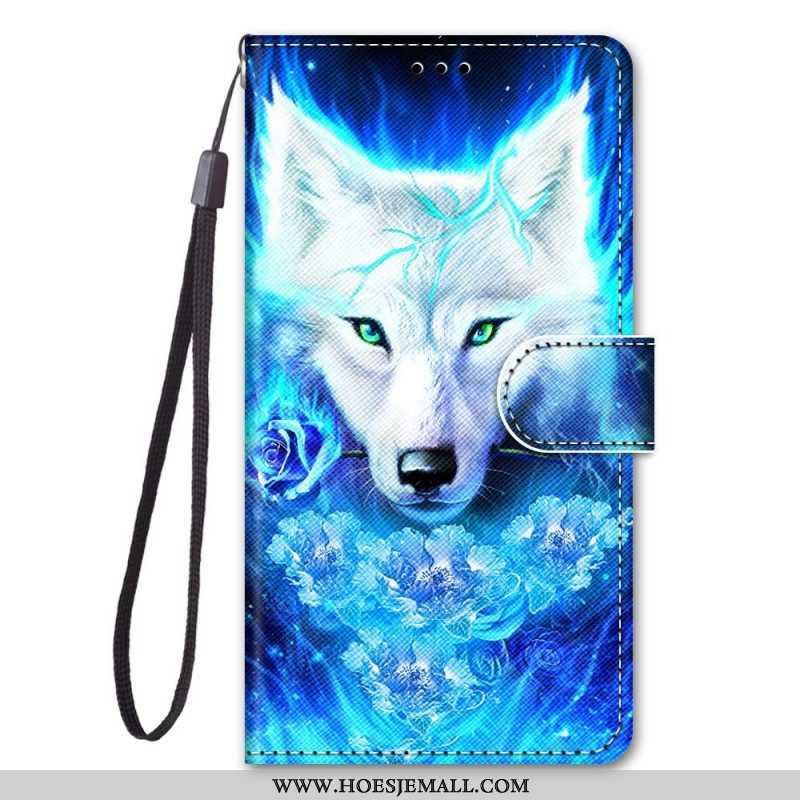 Folio-hoesje voor Samsung Galaxy M53 5G Met Ketting Lanyard Wolf