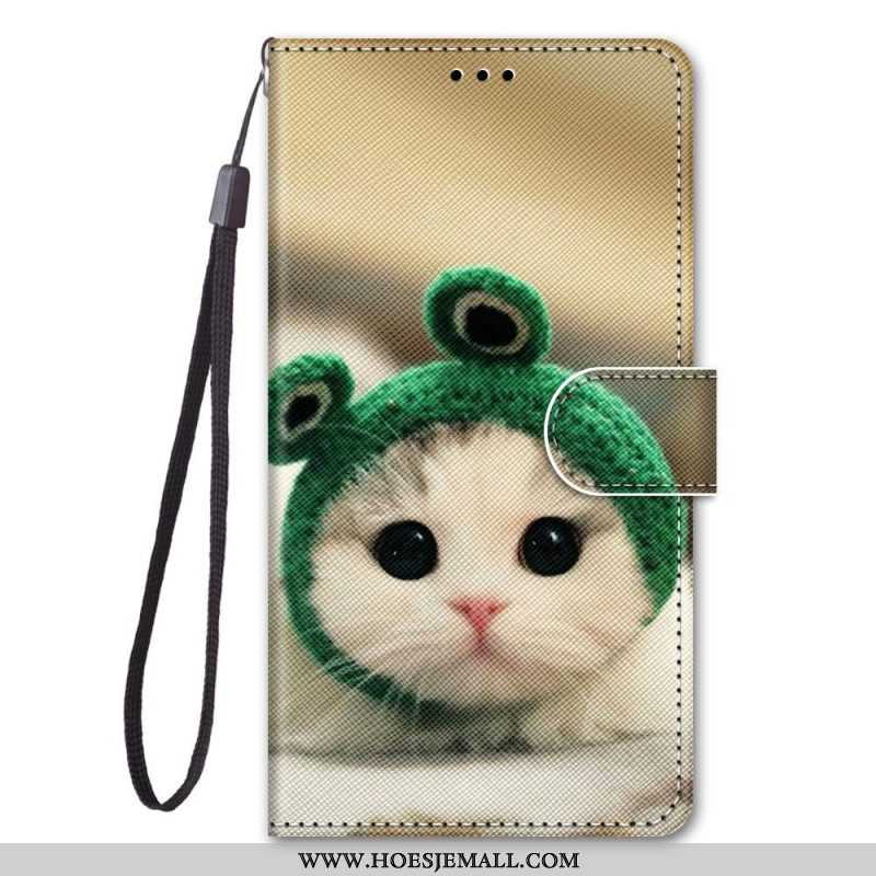 Folio-hoesje voor Samsung Galaxy M53 5G Met Ketting Leuk Katje Met Riem